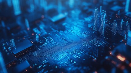 Fototapeta premium Abstract tech background - closeup of a plain blue circuit board