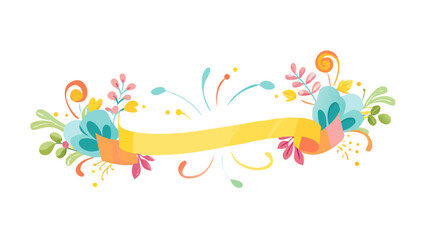 Colorful floral decoration with ribbon design for celebrations and events in a vibrant artistic style