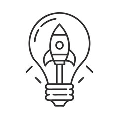 Innovative concept of a light bulb with a rocket inside symbolizing creativity and ideas for growth in modern design