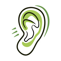 Naklejka premium Illustrative ear design showcasing sound waves in a minimalist style with green accents representing communication