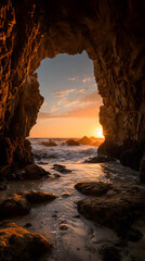 Sunset View Through Coastal Rock Archway