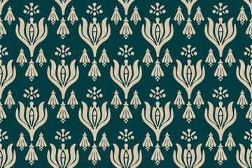 Vector floral damask ornament vintage illustration. Damask seamless pattern. ethnic rotary repeat fabric and tile design.Floral decoration curl illustration. Paisley print hand-drawn elements.