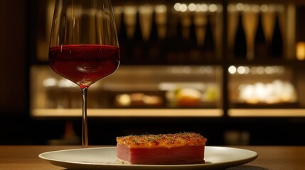 Naklejka premium Elegant Dining Experience with Red Wine and Gourmet Dish