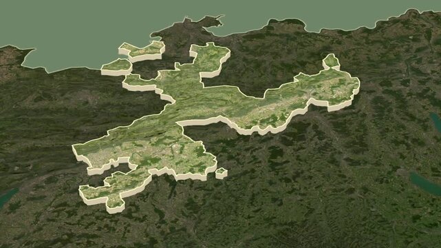 Solothurn region, Switzerland, extruded. Map animation
