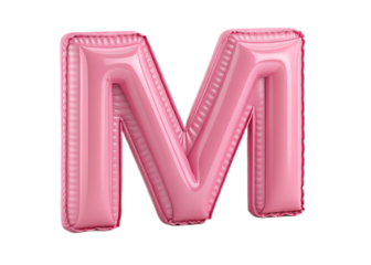 A pink balloon in the shape of the letter m on a black background in a studio shot image
