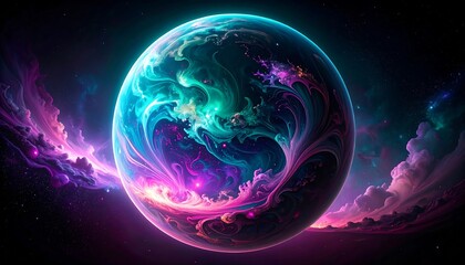 Vibrant, swirling nebulae paint a cosmic sphere