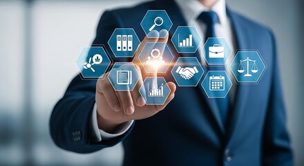 Naklejka premium Business Professional Interacting With Digital Icons