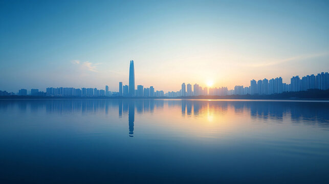 city skyline at sunset