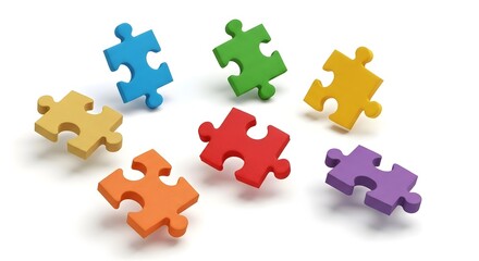 Colorful Puzzle Pieces on White Background