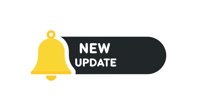 New update icon with yellow bell symbol for notification and announcement design
