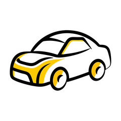 Unique black and yellow cartoon style car design with simple lines, showcasing a modern aesthetic for creative projects