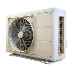 Fototapeta premium Outdoor air conditioner unit with a large fan, isolated on white background