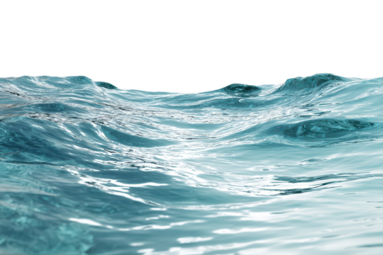 Calm turquoise ocean waves gently rolling under bright sunlight against a clear background