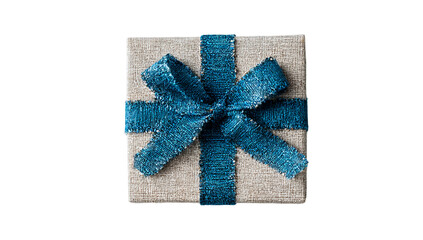Gift box with blue ribbon and bow isolated on transparent background
