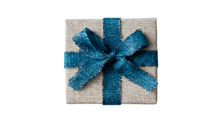 Gift box with blue ribbon and bow isolated on transparent background