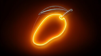 Glowing Mango Outline with Leaf in Neon Style