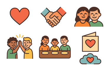 Obraz premium Gratitude in Relationships. Flat vector mini-illustrations gratitude in relationships in colors children's