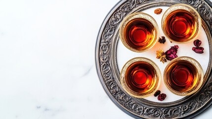 Elegant Presentation of Four Glasses with Warm Beverage and Spices
