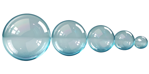 Gradient of Transparent Spheres Reflecting Light on Black Background Creating Visual Depth and Illusion of Movement Conceptual Art