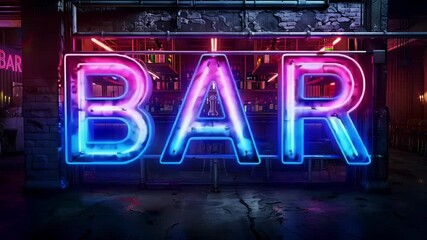 Neon bar sign flickering with glitch effect in dark urban setting