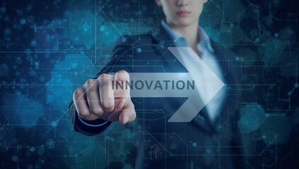 Businesswoman touches innovation on a futuristic digital interface