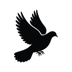 Silhouette of a dove in flight with wings spread