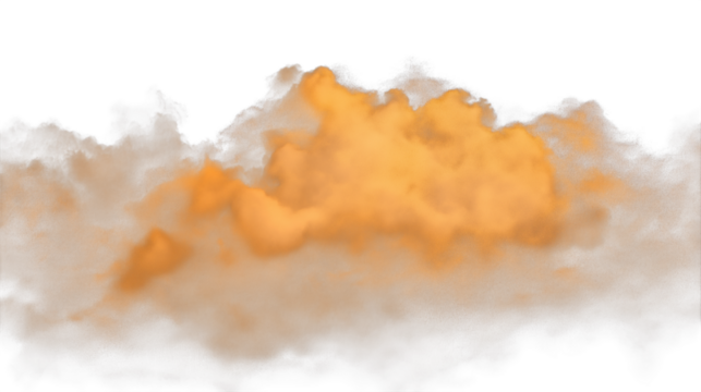 abstract orange fluffy cloud mist fog smoke  isolated on white background