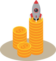 Dollar Coin Cash Financial management Business Growth Money Concept Art Vector Illustration
