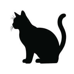 Black cat silhouette sitting and looking to the left