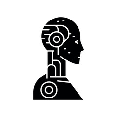 intelligent robot black flat icon.
