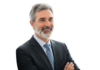 Portrait of a confident mature businessman with arms crossed looking at camera isolated on transparent background