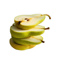 Creative stack of fresh pear halves isolated on transparent background, a healthy and delicious fruit snack