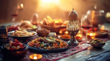 Fototapeta premium Exotic Middle Eastern Cuisine Served on a Festive Dinner Table