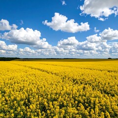 Obraz premium Vast field of bright yellow flowers under a vibrant blue sky