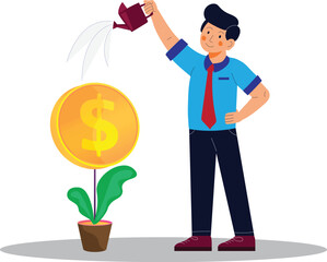 Dollar Coin Cash Financial management Business Growth Money Concept Art Vector Illustration
