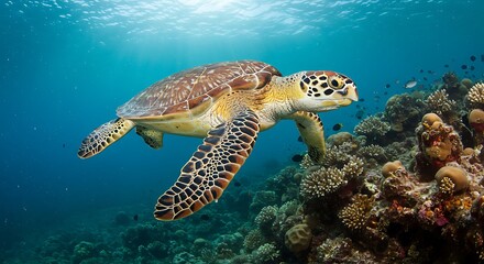 Obraz premium Sea Turtle Glide: A Marine Ecosystem Portrait