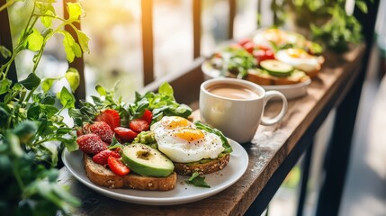 Fresh Breakfast Platter with Eggs and Avocado Surrounded by Greens