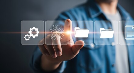 Digital interface with technology icons gears