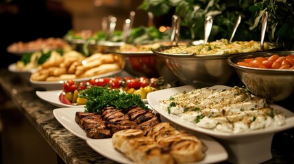 Obraz premium Exquisite Buffet Spread with a Variety of Tasty Dishes and Sides