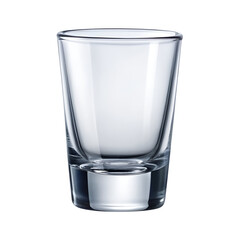 An empty, clear shot glass isolated on a white background, ideal for representing alcoholic beverages and bar culture