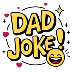 Dad joke loading humorous graphic with a cartoon dad inside the word joke in black and white design