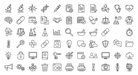A collection of various medical and healthcare-related icons.