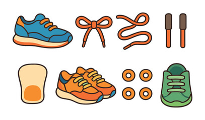 Colorful Athletic Shoe Icons. Flat vector mini-illustrations athletic shoe lacing in colors children's