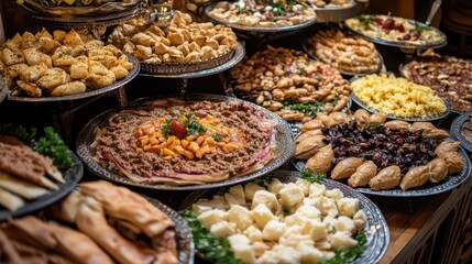 Exquisite Display of Diverse Middle Eastern Cuisine in Elegant Trays