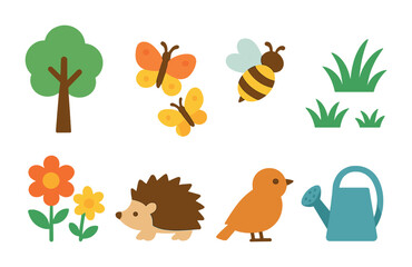 Children's Nature Grid. Flat vector mini-illustrations city green corridors in colors children's illustrations