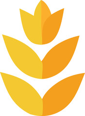 Stylized golden wheat stalk with three layers of petal like leaves and a budding top