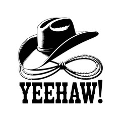 Cowboy hat and lasso with Yeehaw text rope
