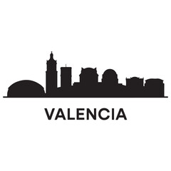 Fototapeta premium Valencia skyline horizontal banner. Valencia, Spain. Vector template for your design. Vector black silhouette. with white background.