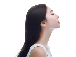 Naklejka premium Peaceful Asian Woman in Profile with Eyes Closed