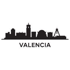 Naklejka premium Valencia skyline horizontal banner. Valencia, Spain. Vector template for your design. Vector black silhouette. with white background.